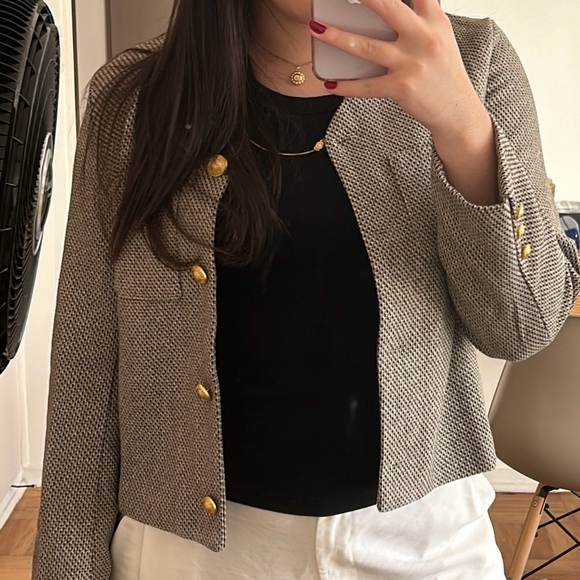 Cropped Tweed Jacket Women Elegant Short Blazer Autumn - Picture 2 of 6